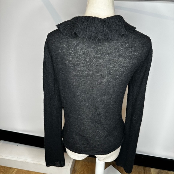Sarah Pacini L black sweater royal alpaca nylon blend designer ruffled soft - Picture 8 of 11